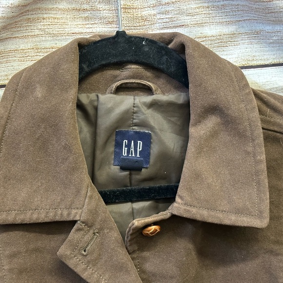 GAP Vintage Y2K Chocolate Brown 100% COTTON Button Coat M Trench Coat - Picture 5 of 10